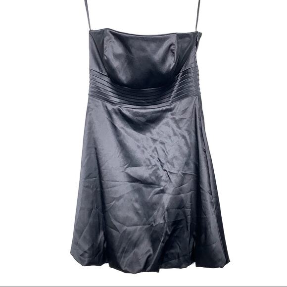 White House Black Market black strapless satin A-line formal cocktail dress sz 2 - Picture 1 of 5